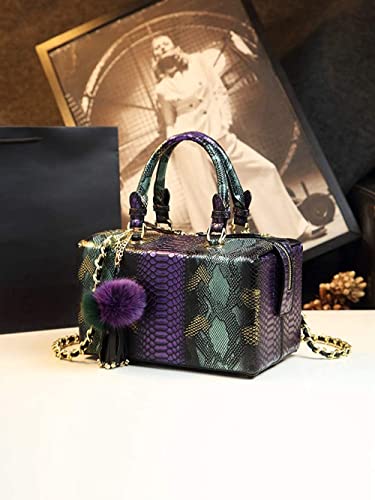 Shirt Luv Genuine Leather Women's Snake Pattern Handbags Chain Shoulder Crossbody Purses Box Top Handle Satchel Bags (Purple)