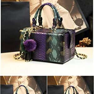 Shirt Luv Genuine Leather Women's Snake Pattern Handbags Chain Shoulder Crossbody Purses Box Top Handle Satchel Bags (Purple)