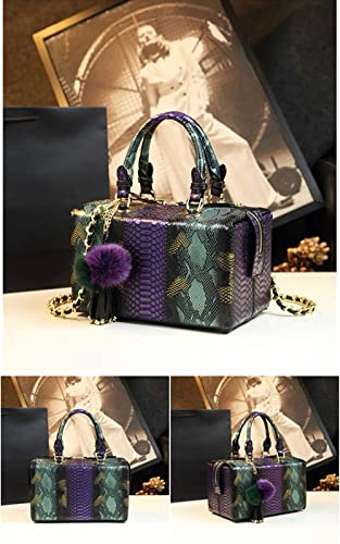 Shirt Luv Genuine Leather Women's Snake Pattern Handbags Chain Shoulder Crossbody Purses Box Top Handle Satchel Bags (Purple)