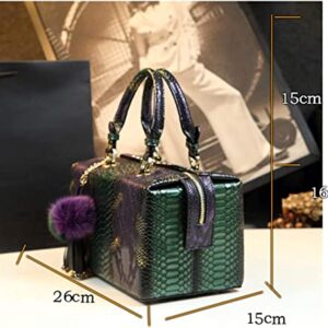 Shirt Luv Genuine Leather Women's Snake Pattern Handbags Chain Shoulder Crossbody Purses Box Top Handle Satchel Bags (Purple)