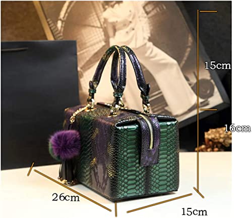 Shirt Luv Genuine Leather Women's Snake Pattern Handbags Chain Shoulder Crossbody Purses Box Top Handle Satchel Bags (Purple)