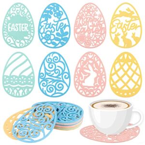 anydesign 16 pack easter drink coasters non-woven easter egg cup mat pad 8 design colorful hollow easter egg drink coaster for mugs cups home kitchen office birthday party table dinnerware decoration