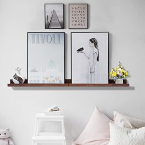 AZSKY Floating Book Shelves Wall Mounted Deep Walnut Display Shelves for Home Living Room Bedroom Bathroom Office Set of 2