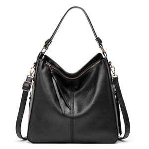 hobo bag for women, kabanmate fashion pu leather handbag large crossbody tote shoulder bag purse for ladies daily use black