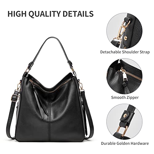 Hobo Bag for Women, Kabanmate Fashion PU Leather Handbag Large Crossbody Tote Shoulder Bag Purse for Ladies Daily Use Black