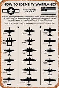 wwii planes，how to identify warplanes metal tin sign 12×8 inch | gift for pilot, men, dad, boyfriend, him, wallart,aviation art