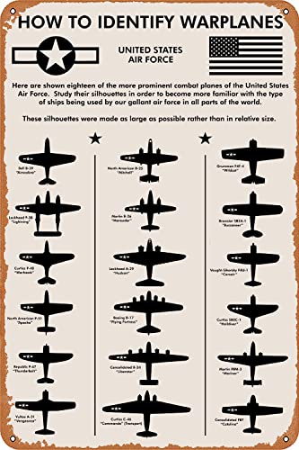 WWII Planes，How To Identify Warplanes Metal Tin Sign 12x8 Inch | Gift for Pilot, Men, Dad, Boyfriend, Him, WallArt,Aviation Art