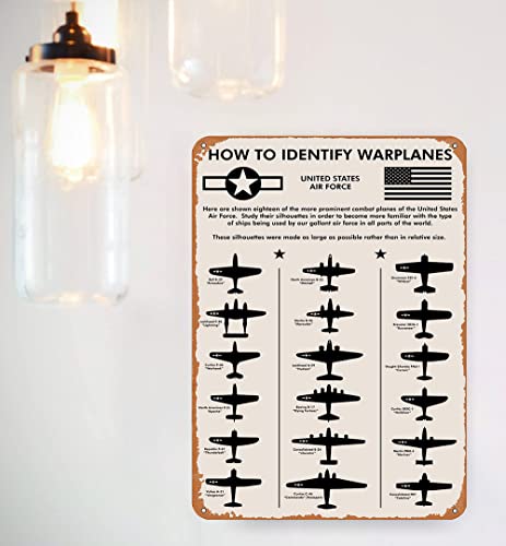 WWII Planes，How To Identify Warplanes Metal Tin Sign 12x8 Inch | Gift for Pilot, Men, Dad, Boyfriend, Him, WallArt,Aviation Art