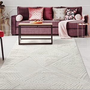 antep rugs palafito 8×10 geometric shag diamond high-low pile textured indoor area rug (white, 7’10” x 10′)