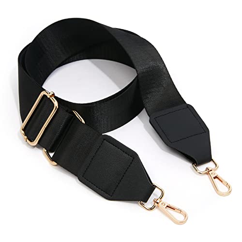 Wide Purse Strap Adjustable Strap Replacement Canvas Crossbody Handbag Shoulder Bag Strap Guitar Style for Women (02 Black)