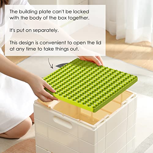 SHIMOYAMA Collapsible Kids Storage Box with Building Base for Lego Duplo Blocks, 26 Qt. Toy Organizer for Boys and Girls, 25L Stackable Toy Chests for Children, Green