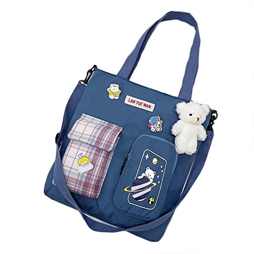 Kawaii Japanese School Bag Aesthetic Cute Ita Bags Crossbody Preppy Tote Bag Kawaii Backpack Purse Korean Stationary (Blue, One Size)