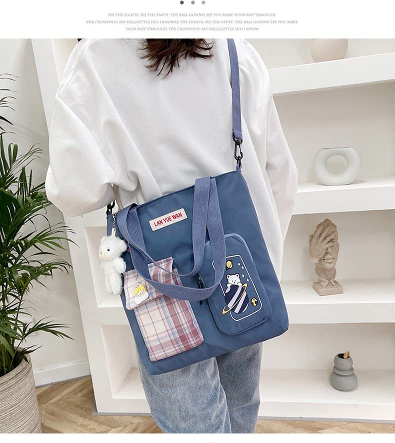 Kawaii Japanese School Bag Aesthetic Cute Ita Bags Crossbody Preppy Tote Bag Kawaii Backpack Purse Korean Stationary (Blue, One Size)