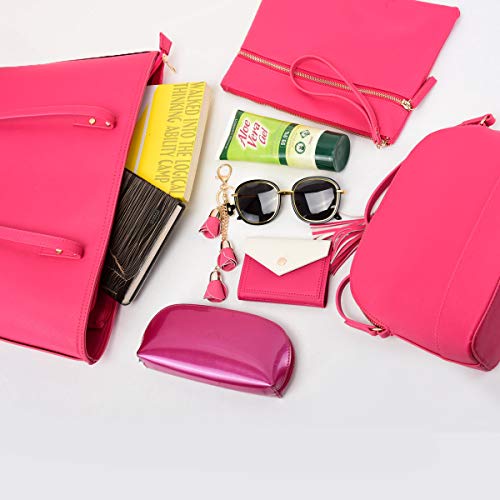 Women Fashion Handbags Wallet Tote Bag Shoulder Bag Top Handle Satchel Clutch Purse Set 4pcs Set Pink