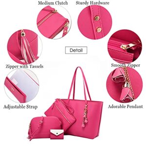 Women Fashion Handbags Wallet Tote Bag Shoulder Bag Top Handle Satchel Clutch Purse Set 4pcs Set Pink