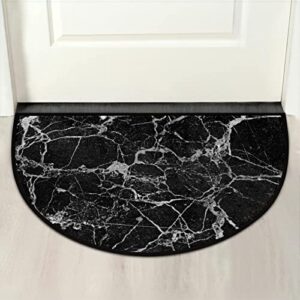 Half Round Door Mat, Doormat Bath Mat Bathroom Rugs, Non-Slip Floor Rug Mat for Indoor Entryway Hallway Living Room Farmhouse Kitchen Home Decoration, 36x24 Inch White Black Marbling