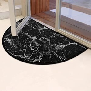 Half Round Door Mat, Doormat Bath Mat Bathroom Rugs, Non-Slip Floor Rug Mat for Indoor Entryway Hallway Living Room Farmhouse Kitchen Home Decoration, 36x24 Inch White Black Marbling