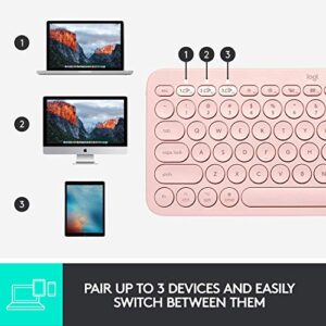 Logitech K380 Multi-Device Wireless Bluetooth Keyboard Designed for Windows, Mac, Chrome OS, Android, iOS, Apple TV, Space-Saving Compact Design - Rose (Renewed)