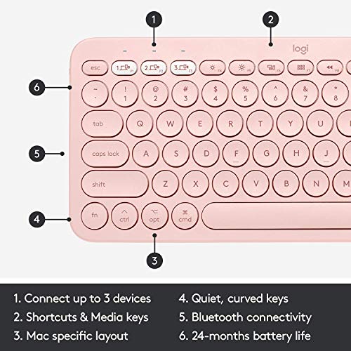 Logitech K380 Multi-Device Wireless Bluetooth Keyboard Designed for Windows, Mac, Chrome OS, Android, iOS, Apple TV, Space-Saving Compact Design - Rose (Renewed)