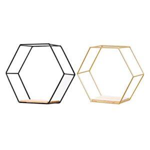 Hexagonal Floating Shelves Wall Mounted Shelf, Rustic Shelves, Metal Wall Shelves for Bedroom,Bathroom,Living Room,Kitchen,Home Office, Wall Plant Holder Flower Pot Planter Stand Home Decor Gold S