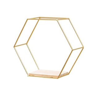 Hexagonal Floating Shelves Wall Mounted Shelf, Rustic Shelves, Metal Wall Shelves for Bedroom,Bathroom,Living Room,Kitchen,Home Office, Wall Plant Holder Flower Pot Planter Stand Home Decor Gold S