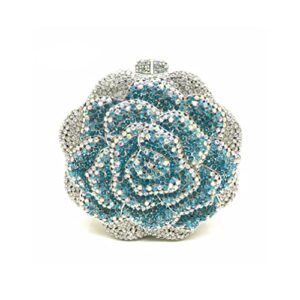 tngan women elegant rose flower evening clutch sparkling crystal rhinestones purse banquet prom wedding handbag, silver teal