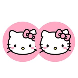 hello pink cat anime car cup holder coasters – 2pcs 2.75″ cute kitty cat kawaii cartoon cat car cup holder insert coasters car coasters for women girl – silicone car cup coasters best gifts by flyeego
