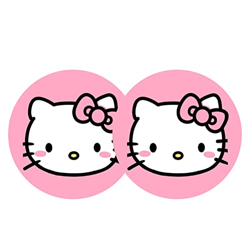 Hello Pink Cat Anime Car Cup Holder Coasters - 2PCS 2.75" Cute Kitty Cat Kawaii Cartoon Cat Car Cup Holder Insert Coasters Car Coasters for Women Girl - Silicone Car Cup Coasters Best Gifts by FLYEEGO