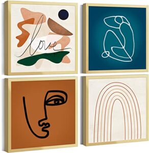 boho wall art framed abstract matisse art prints mid century modern blue wall decor minimalist woman face decor geometric line art love painting for wall decoration bathroom bedroom orange pictures