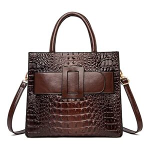 gjgjter vintage top-handle handbags purse satchel for women pu crocodile pattern tote commuter bag crossbody shoulder bag-coffee