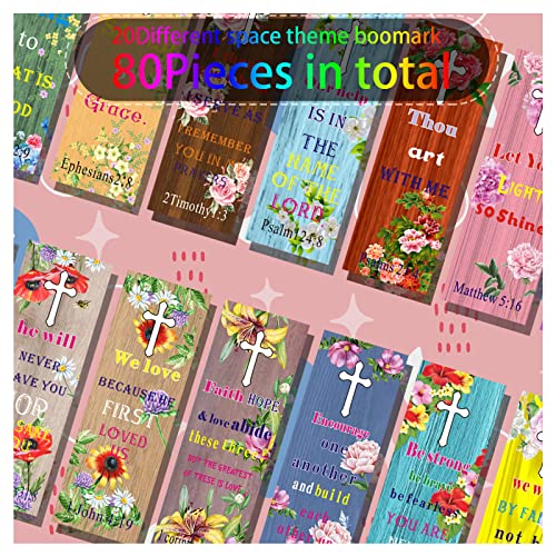 80 Packs Bible Verse Bookmarks with Full Scripture Christian Bookmarks for Women,Men,Book Lovers,Kids,Religious Gift for Reading Reward,Church Supplies