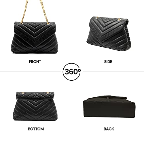 PRETTYGARDEN Women’s Fashion Crossbody Bags Lightweight Adjustable Chain Strap Quilted Designer Handbags Shoulder Bag (Black)