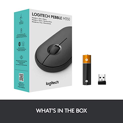 Logitech Pebble Wireless Mouse with Bluetooth or 2.4 GHz Receiver, Silent, Slim Computer Mouse with Quiet Clicks, for Laptop/Notebook/iPad/PC/Mac/Chromebook - Graphite