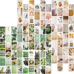 50 pcs boho room decor aesthetic pictures wall collage kit, photo collection collage dorm wall decor for teen girls and women, double-sided art print, beige green posters minimalist wall art bedroom decor