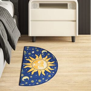 Creative semi-Circular Area Carpet Anti-Slip Super Absorbent Carpet,Sun and Moon mat,Shaggy Throw Rug for Living Room Bedroom Bathroom Home Decor (Yellow and Blue)