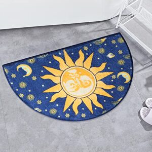 Creative semi-Circular Area Carpet Anti-Slip Super Absorbent Carpet,Sun and Moon mat,Shaggy Throw Rug for Living Room Bedroom Bathroom Home Decor (Yellow and Blue)