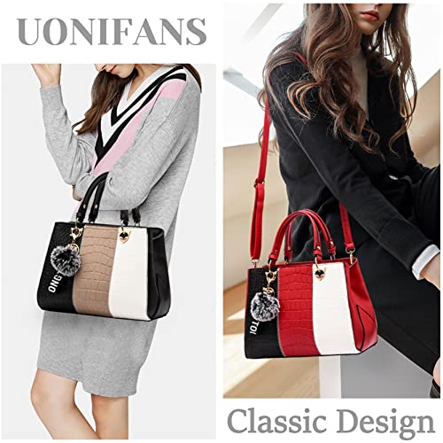 Satchel Purses and Handbags for Women Fashion Ladies Purses PU Leather Bag Top Handle Shoulder Tote Crossbody Bags (Black-Pink-White)