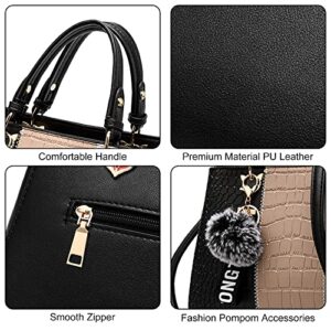 Satchel Purses and Handbags for Women Fashion Ladies Purses PU Leather Bag Top Handle Shoulder Tote Crossbody Bags (Black-Pink-White)