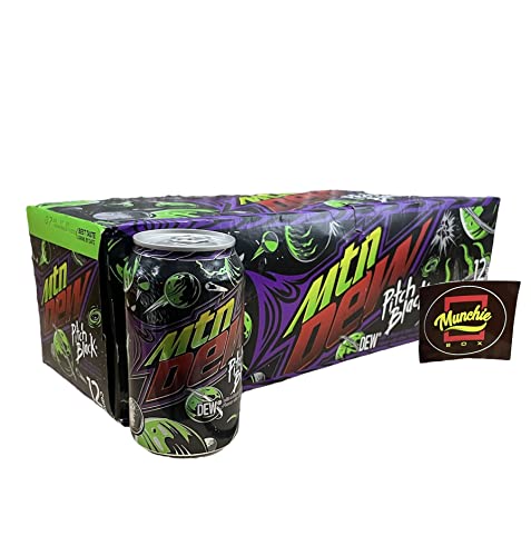 Mountain Dew Pitch Black Soda - Munchie Box Stash (Regular, Pack of ( 12 ) 12 Oz Cans)