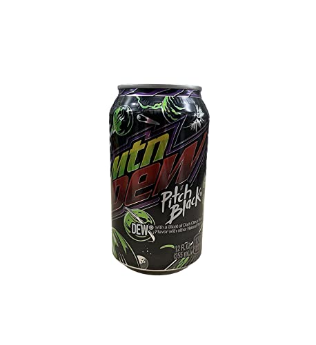 Mountain Dew Pitch Black Soda - Munchie Box Stash (Regular, Pack of ( 12 ) 12 Oz Cans)