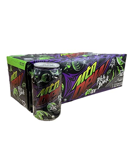 Mountain Dew Pitch Black Soda - Munchie Box Stash (Regular, Pack of ( 12 ) 12 Oz Cans)