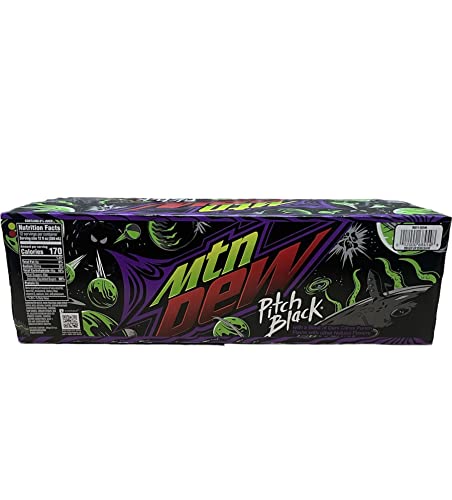 Mountain Dew Pitch Black Soda - Munchie Box Stash (Regular, Pack of ( 12 ) 12 Oz Cans)