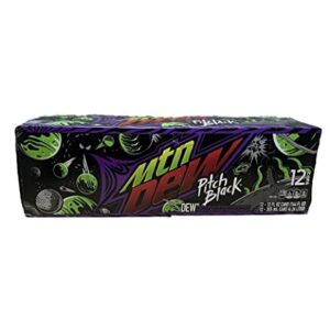 Mountain Dew Pitch Black Soda - Munchie Box Stash (Regular, Pack of ( 12 ) 12 Oz Cans)