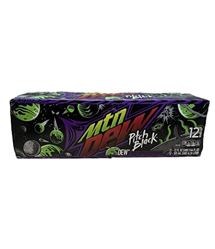 Mountain Dew Pitch Black Soda - Munchie Box Stash (Regular, Pack of ( 12 ) 12 Oz Cans)