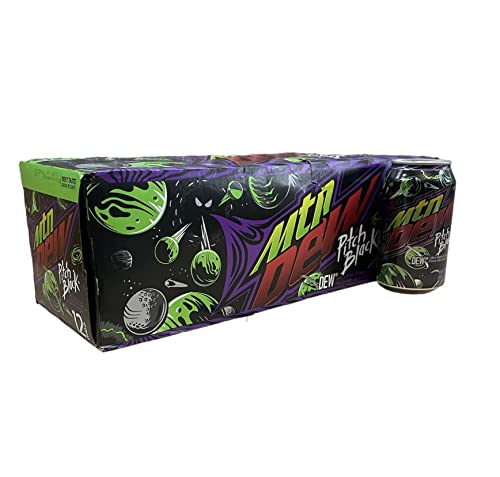 Mountain Dew Pitch Black Soda - Munchie Box Stash (Regular, Pack of ( 12 ) 12 Oz Cans)