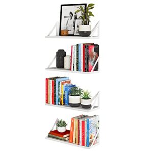 wallniture minori white floating shelves, bookshelf living room decor, bathroom storage, kitchen organization, shelves for bedroom set of 4