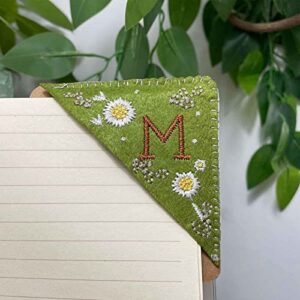 bloomy line – personalized hand embroidered corner bookmark, bloomy line bookmark, hand stitched corner bookmark, 26 letters embroidery bookmarks for book lovers (summer, a)