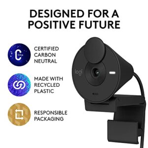 Logitech Brio 301 Full HD Webcam with Privacy Shutter, Noise Reduction Microphone, USB-C, certified for Zoom, Microsoft Teams, Google Meet, Auto Light Correction - Black