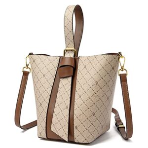 bucket bags for women soft pu leather shoulder bags tote purses and handbags fashion crossbody bag (beige)