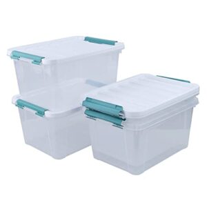 yarebest 20 quart plastic latches storage container boxes, clear storage box bins set of 4